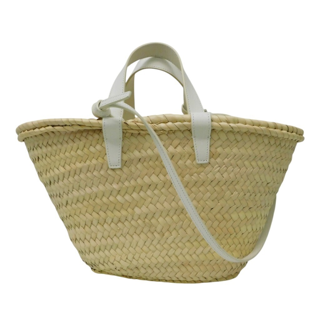 CELINE Triomphe Teen Classic Panier Basket White Raffia Palm Leaf Shoulder Bag - Picture 2 of 7